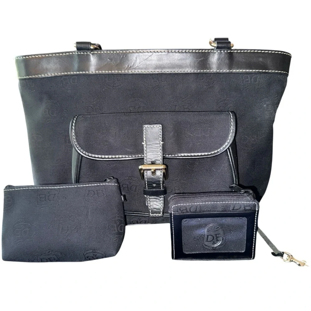 Dooney & Bourke East/West Shoulder Bag Signature Jacquard Canvas Black +Extras